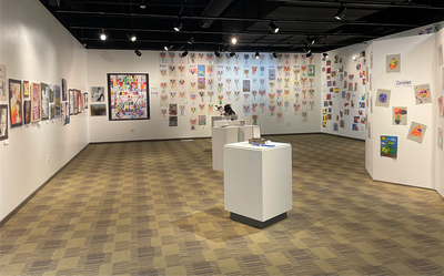 Temporary gallery with student artwork on display.