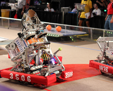 Photo of students competing in a First Tech Challenge robotics competition